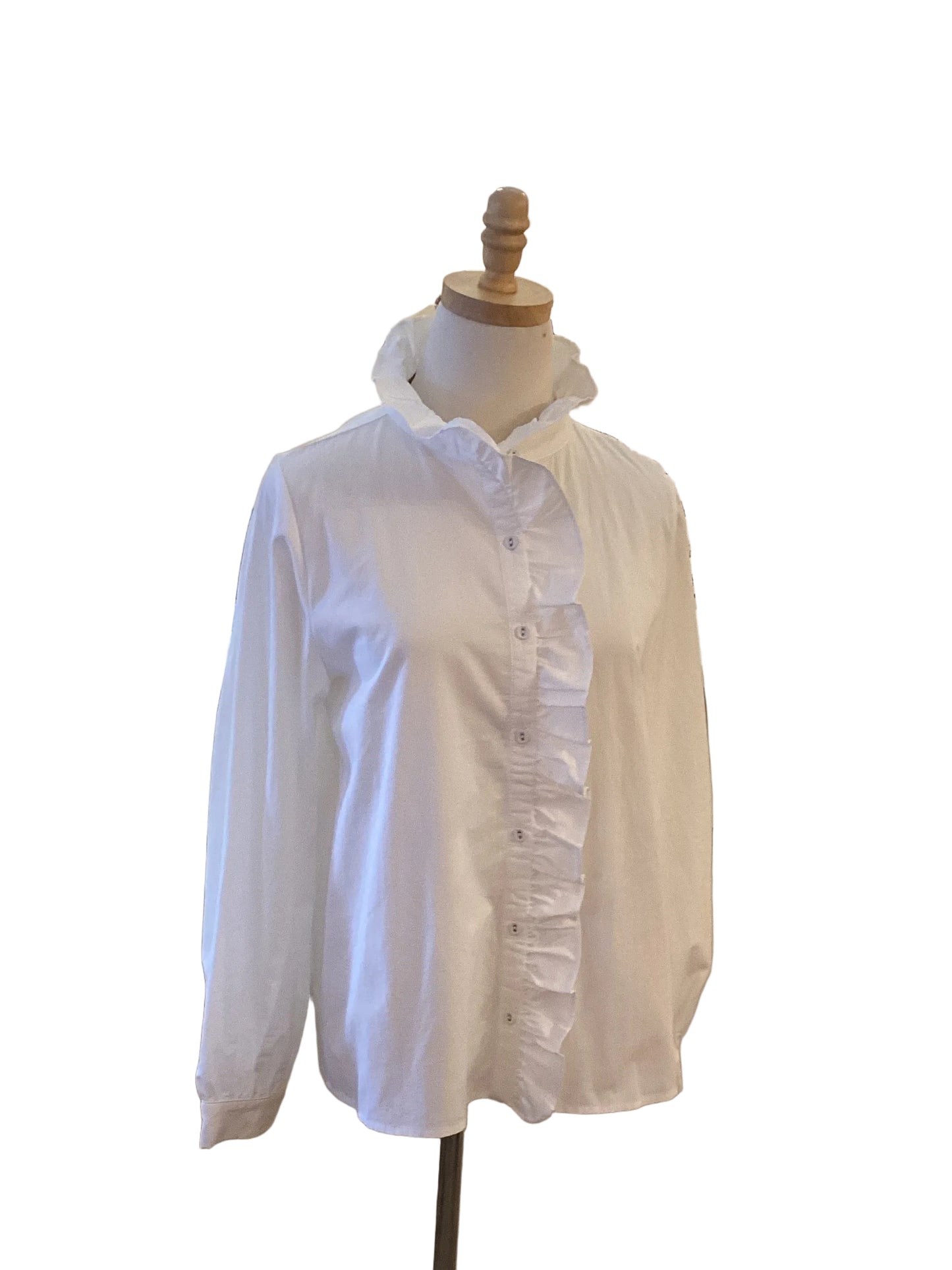Jodifl white button down front ruffle and collar long sleeve blouse