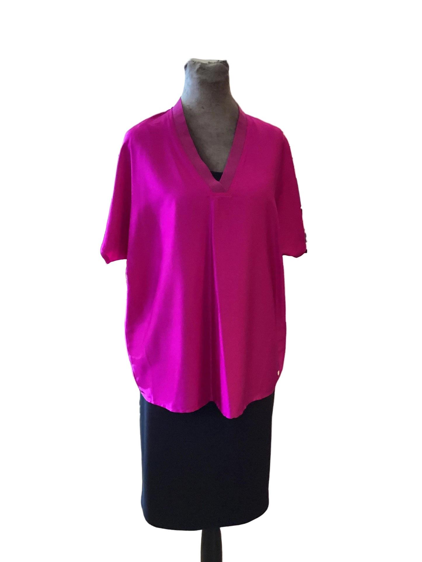 Joseph Ribkoff hot pink satin v neck short sleeve tunic
