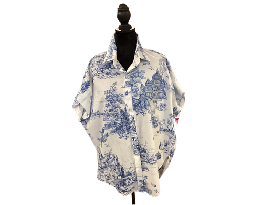 Blue white European print top