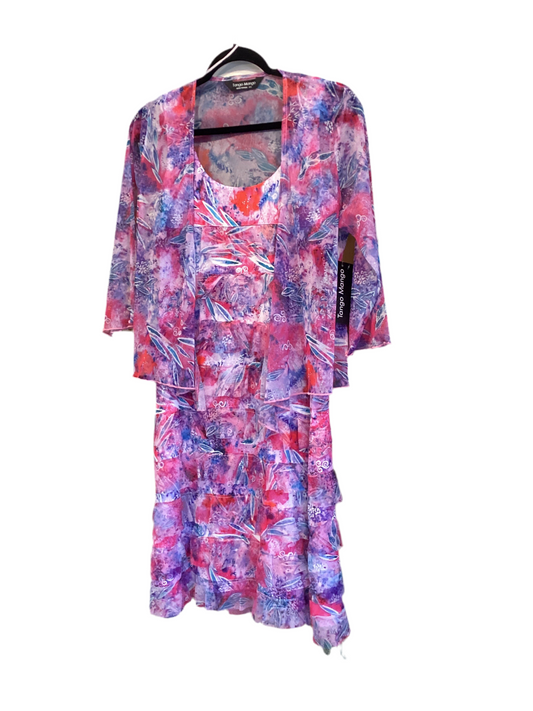 Tango mango blue red sleeveless ruffle dress with mesh cover