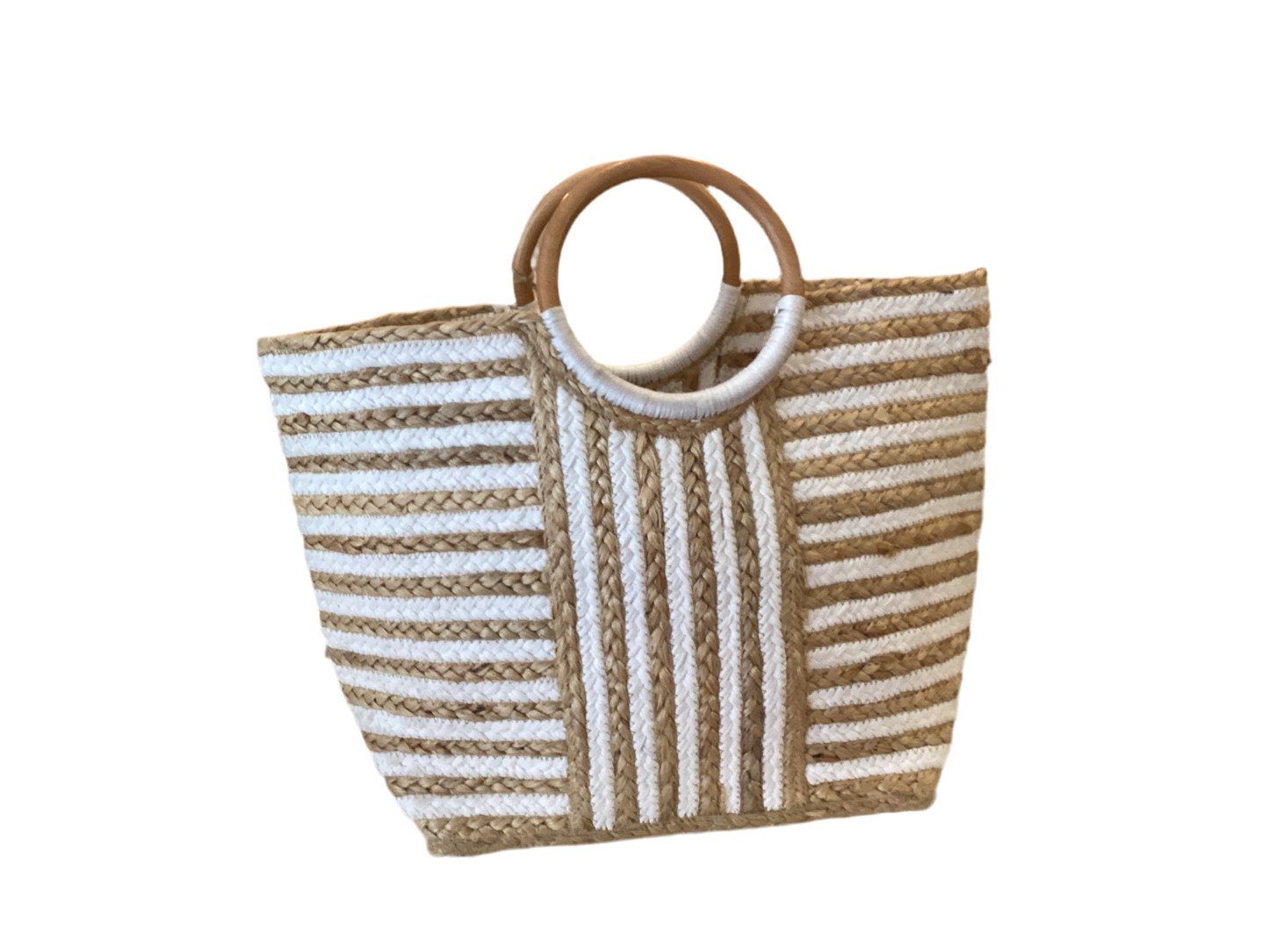 Straw tote w/ wood handles