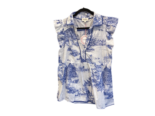 Umgee blue white ruffle sleeve top