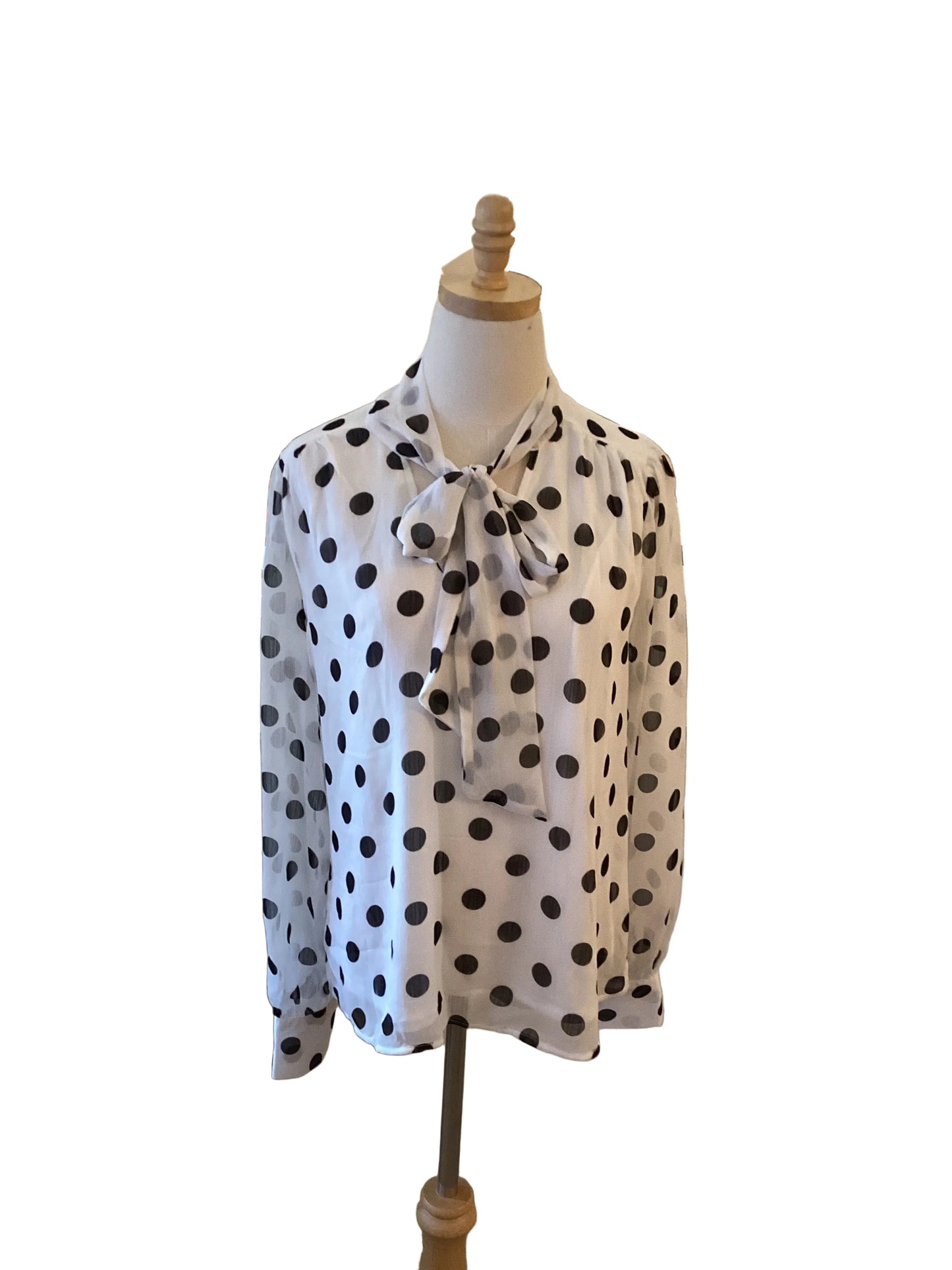 Jolie black polka dot long sleeve blouse with front neck tie