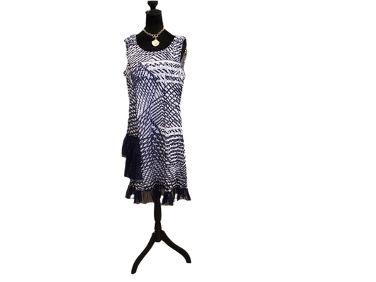 Tango Mango navy/white sleeveless mesh dress w/navy ruffle