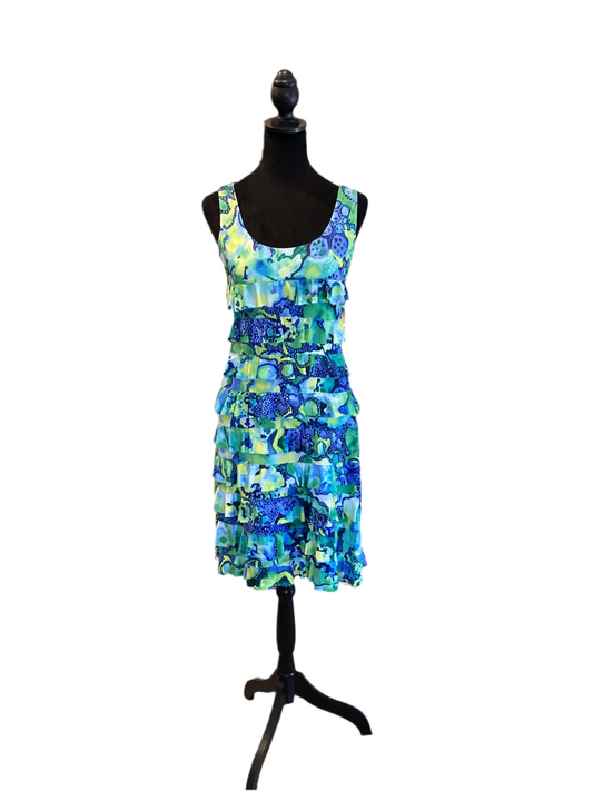 Tango mango blue lime green yellow sleeveless ruffle dress