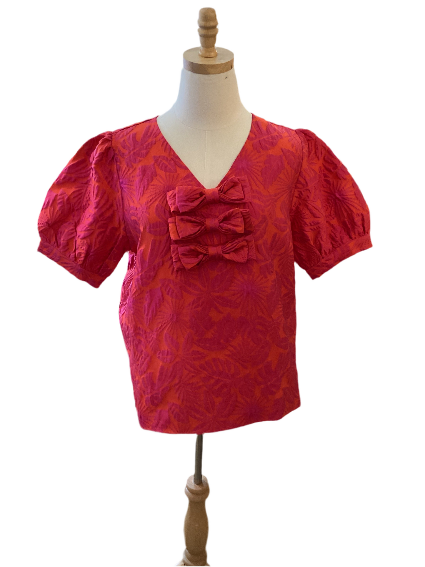 Jodifl Orange top with pink embossed floral & bows