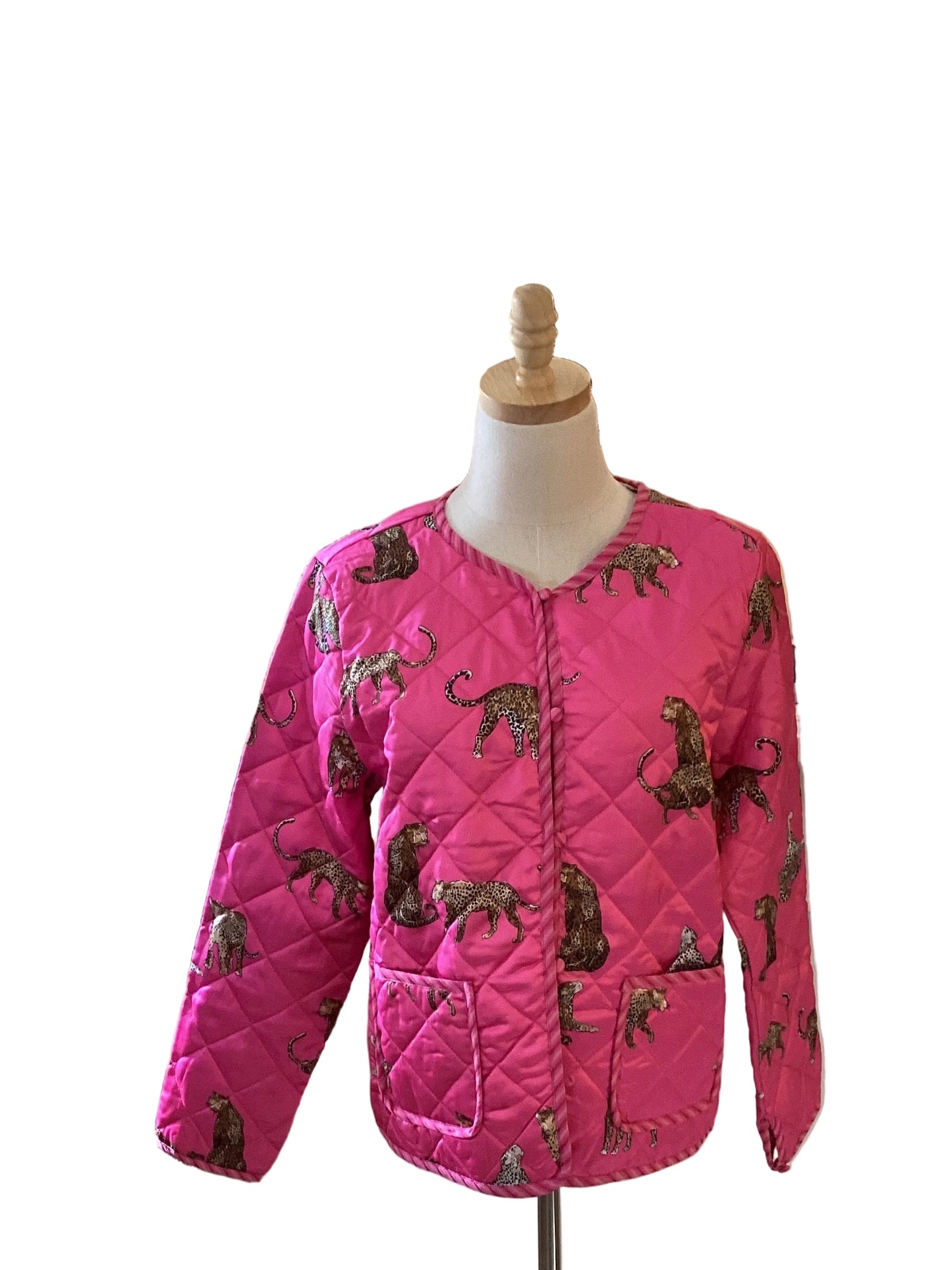 Jodifl Hot Pink Leopard Satin Button up Jacket