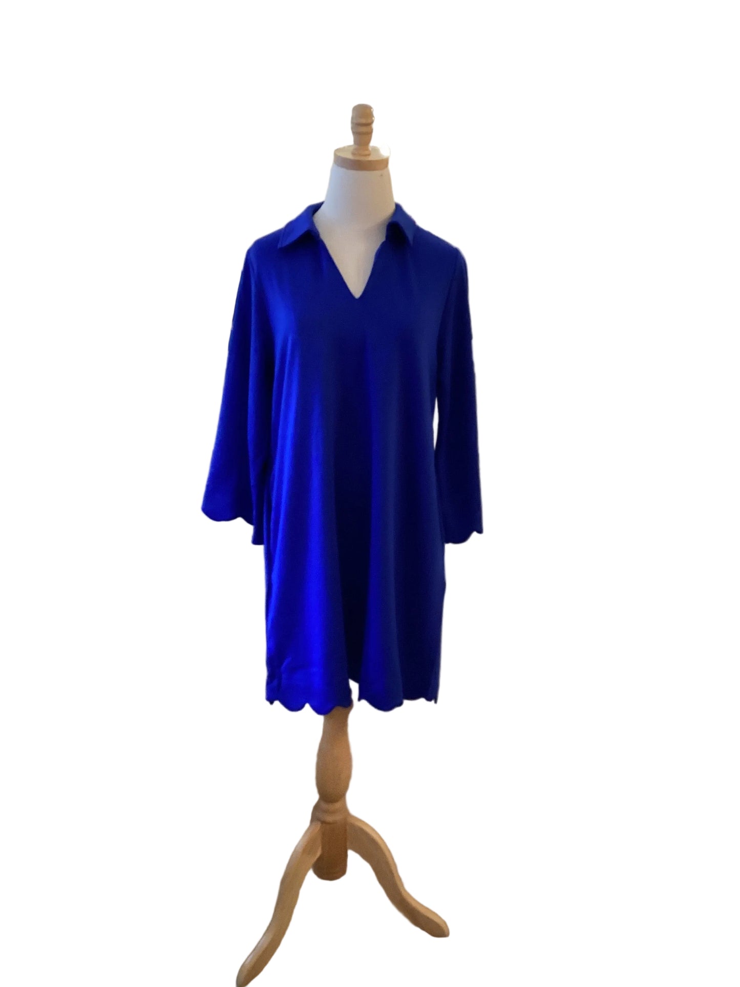 Jodifl royal v neck long sleeve dress with scalloped hem and cuffs