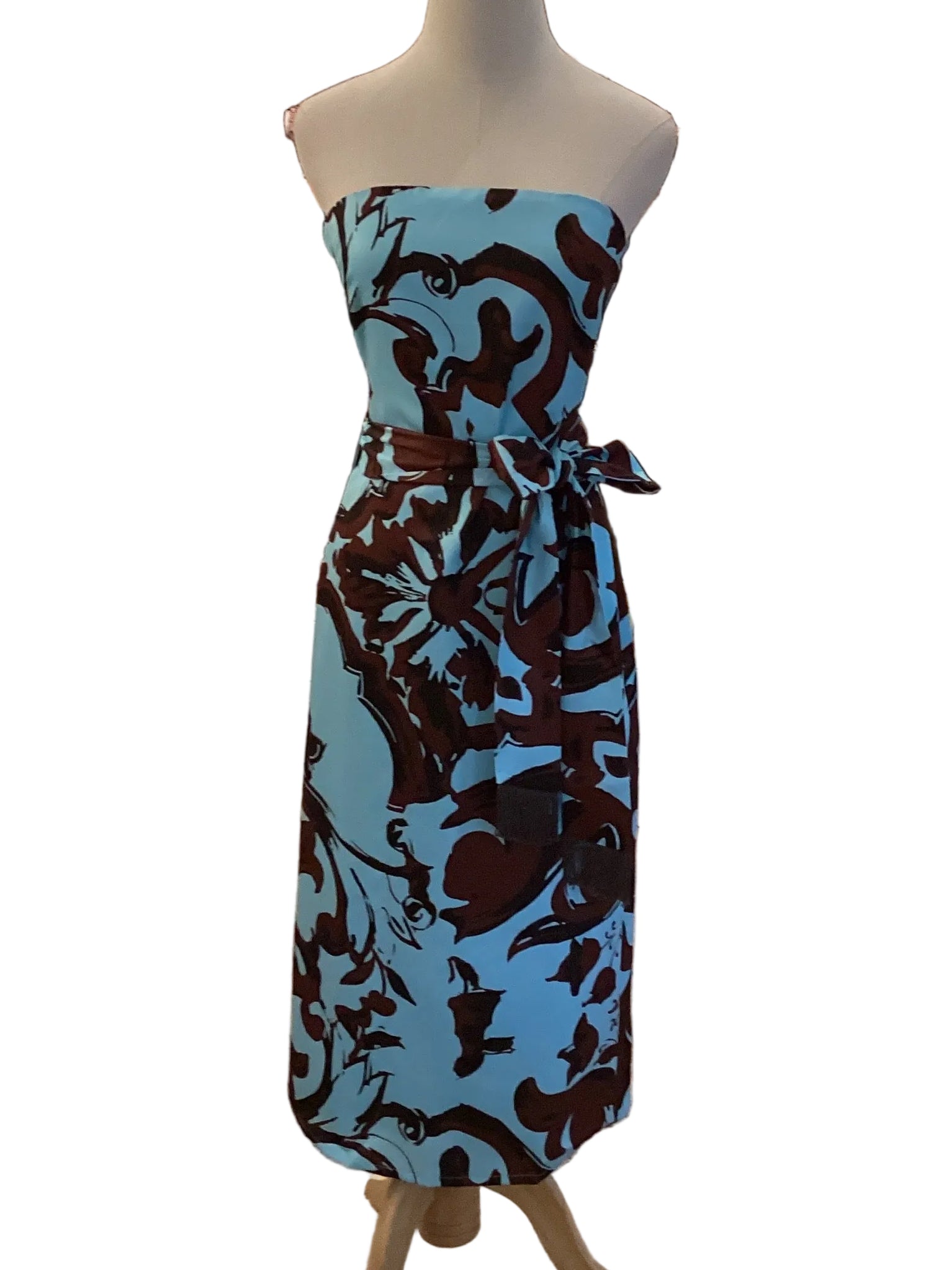 turquoise and brown dress TCEC Print Strapless Midi with Fringed Waist Sash Large Black Long Sleeve Dresses Where to Wear Perfect vz:tam-tahin-deri Size:UK6
