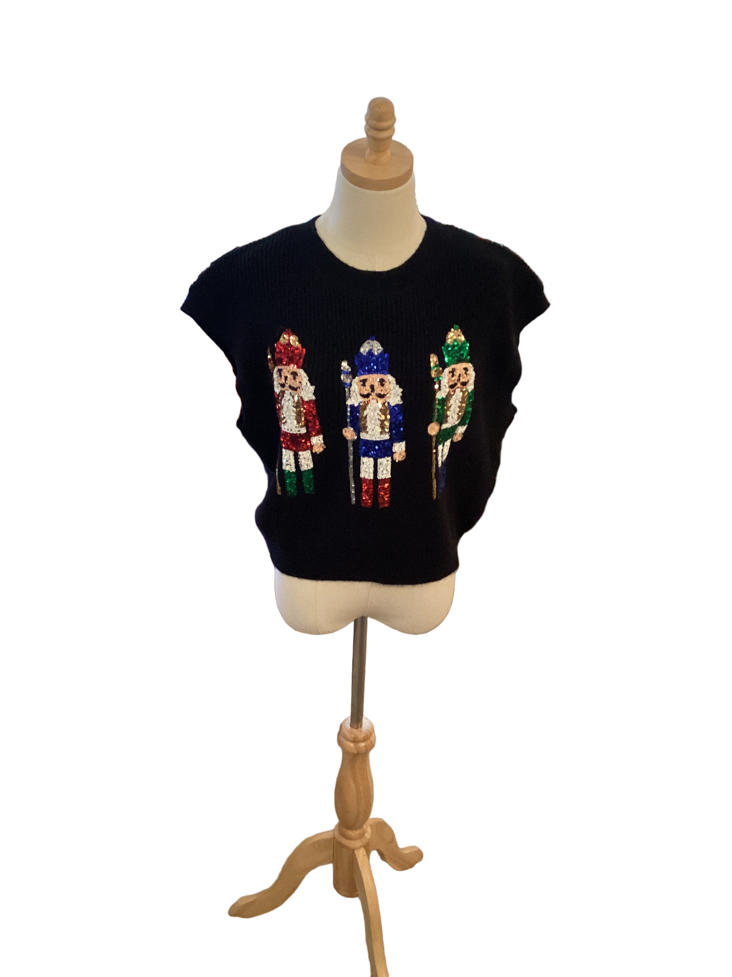 Peach love black Christmas sweater vest with nutcrackers