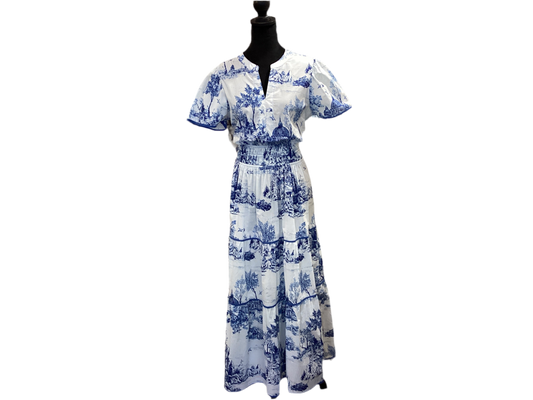 Blue & White European Print Maxi