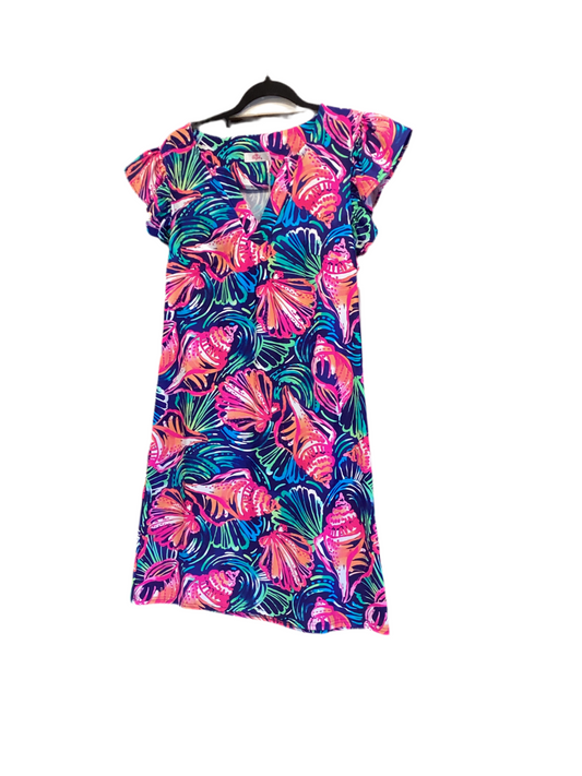 Aryeh multi color palm print dress with v-neck ruffle Slav