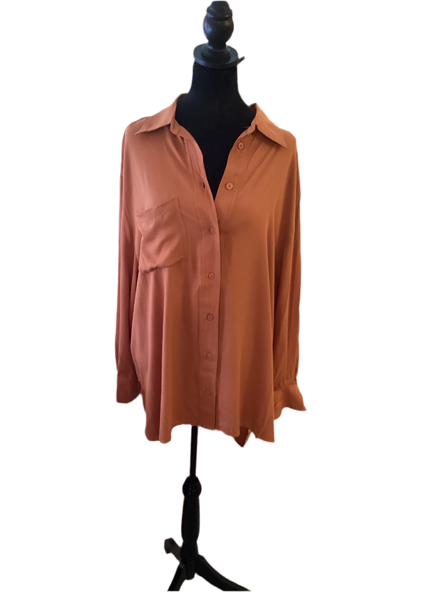 Merci pumpkin color long sleeve button up top