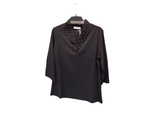Aryeh black 3/4 sleeve ruffle neck sport shirt