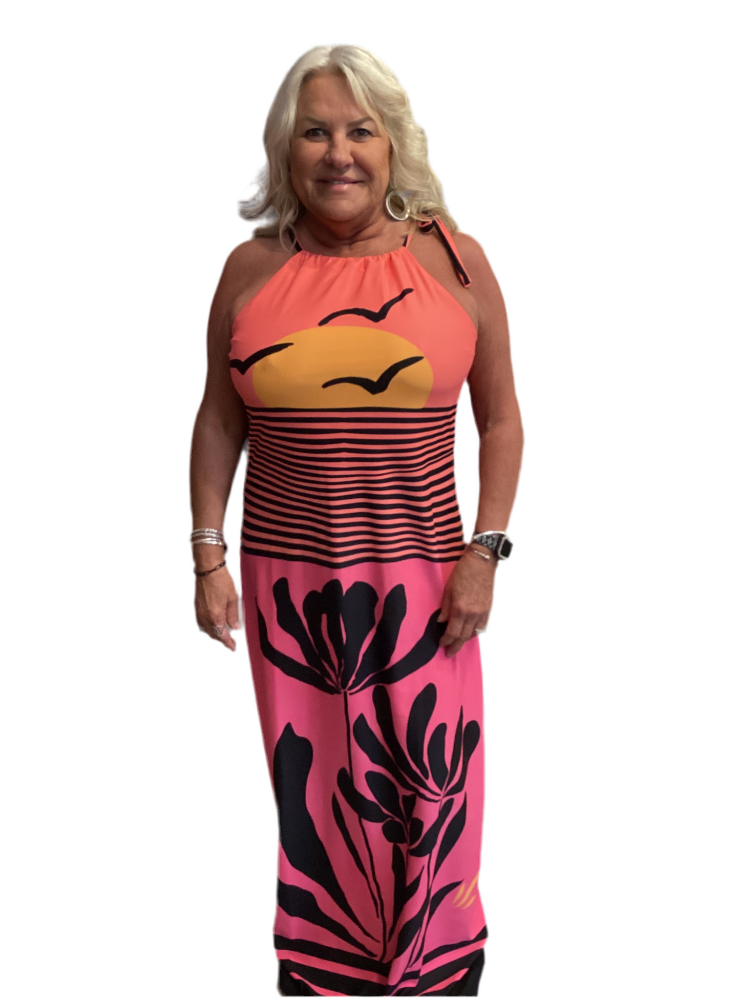 Coral Pink Sunset Maxi Dress
