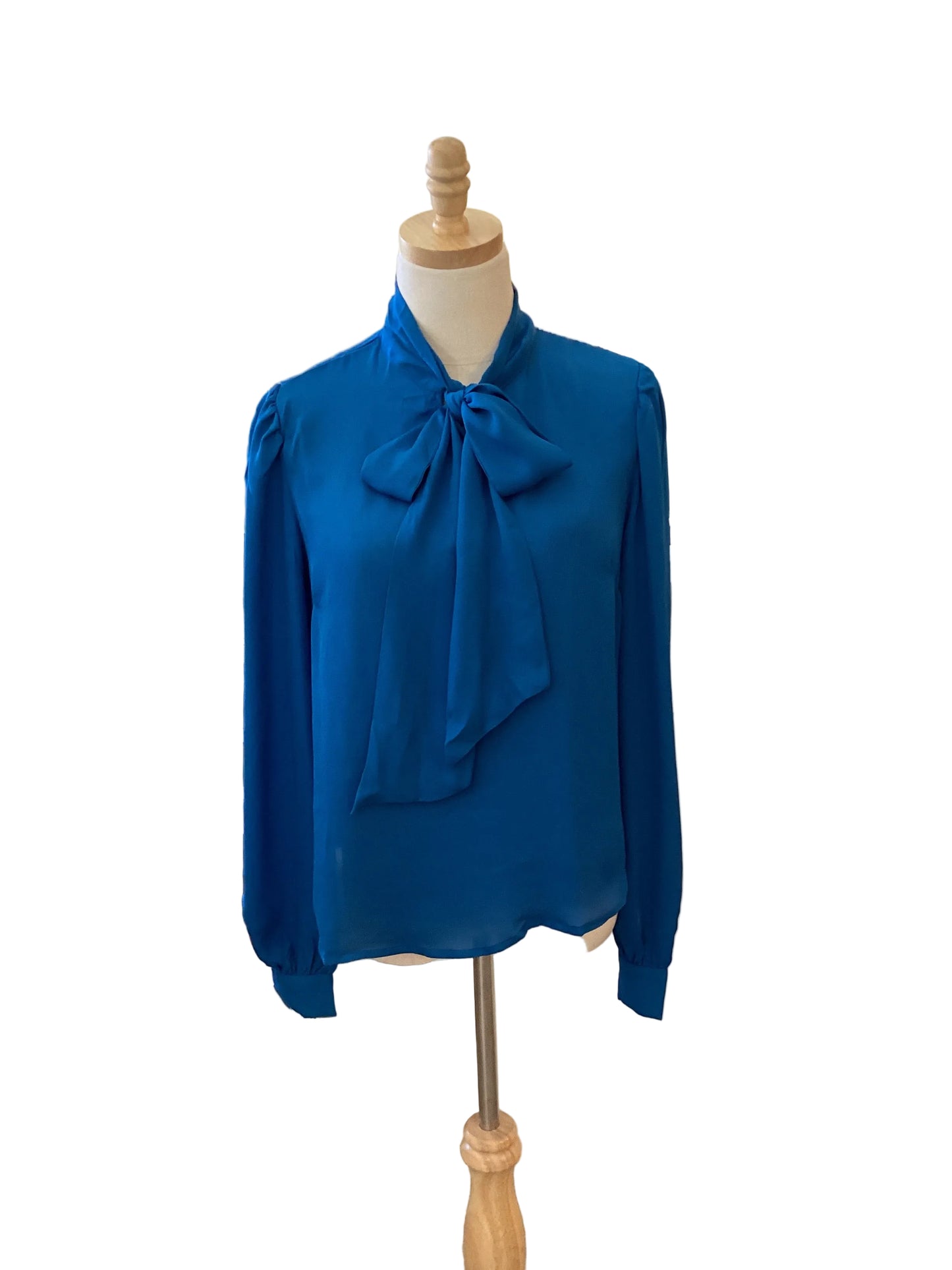Timing blue long sleeve blouse with front neck tie