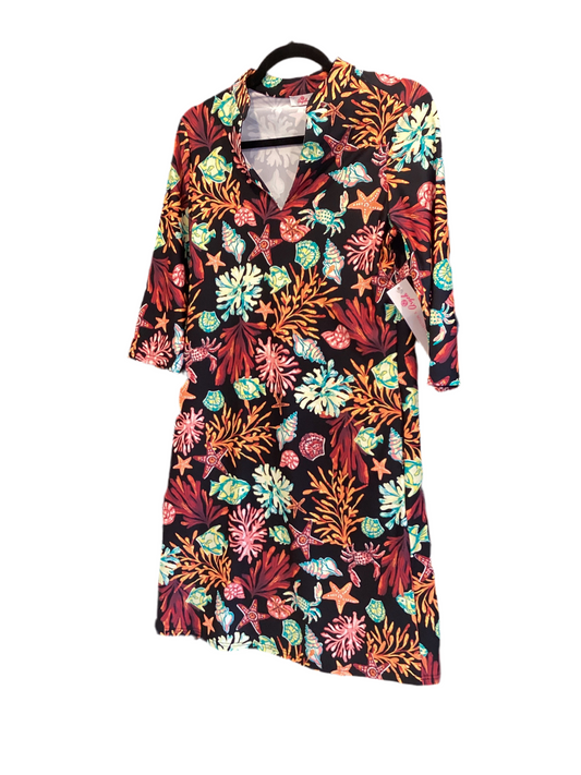 Aryeh brown orange shell print 3/4 sleeve dress