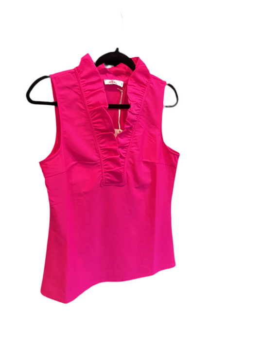 Aryeh hot pink ruffle neck sleeveless top