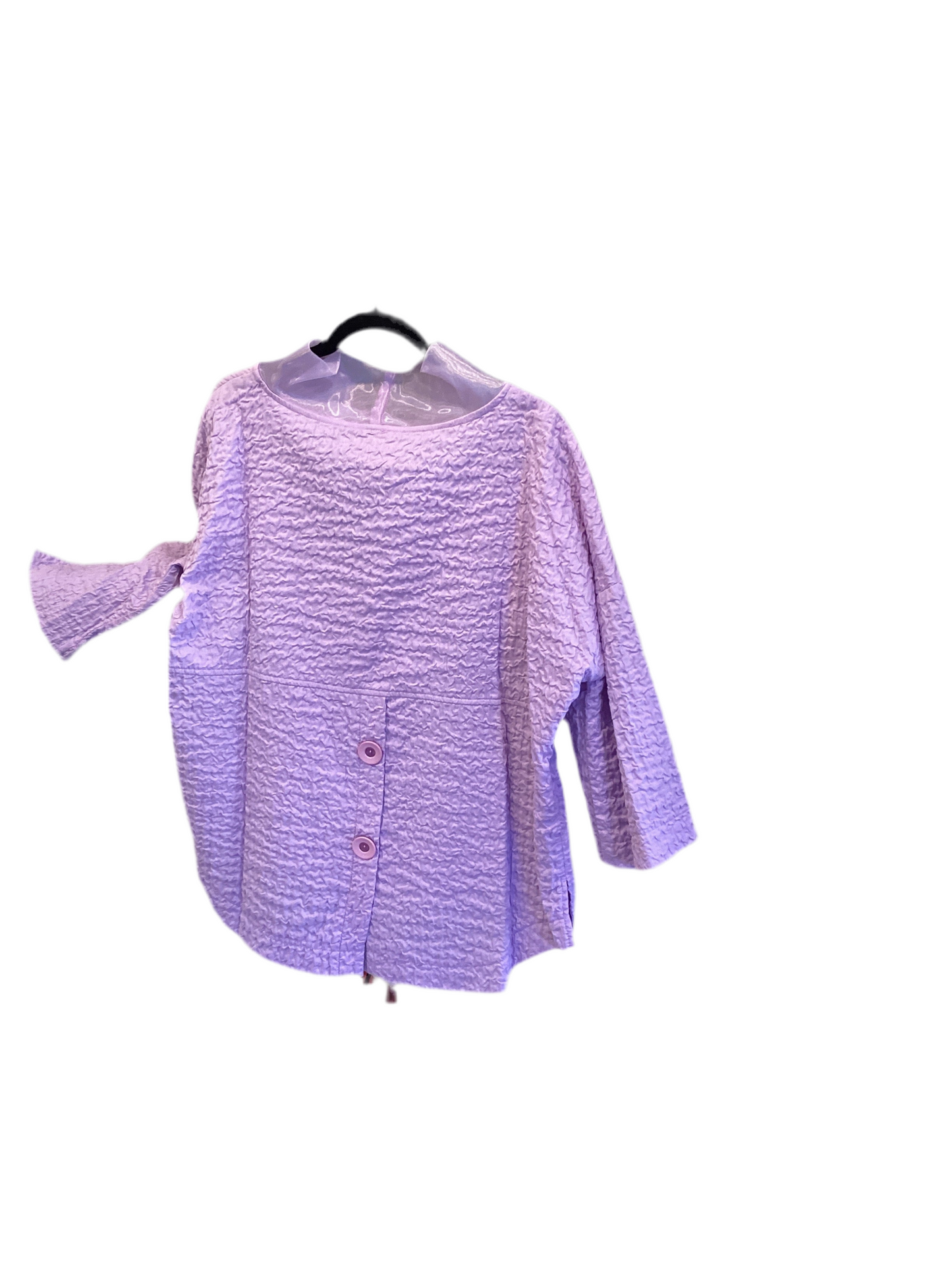 Organza stand collar back pleats, button detail top