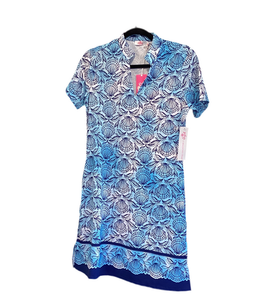 Aryeh sky blue/navy shell print dress