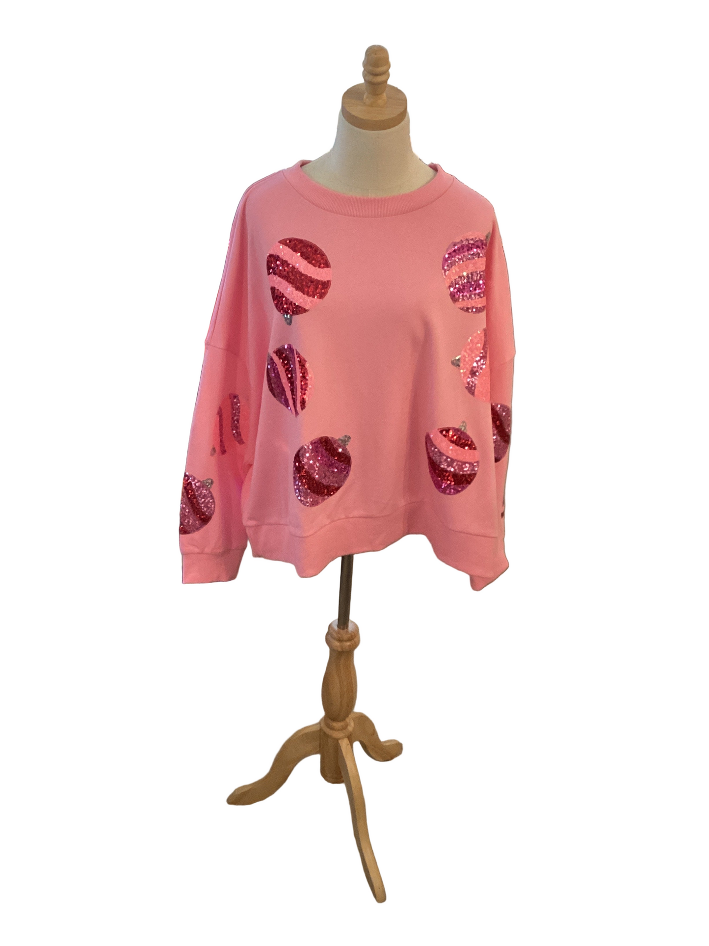 Peach love pink sequin ornament sweater