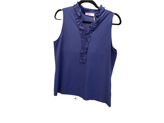 Aryeh navy sleeveless top with ruffle neck