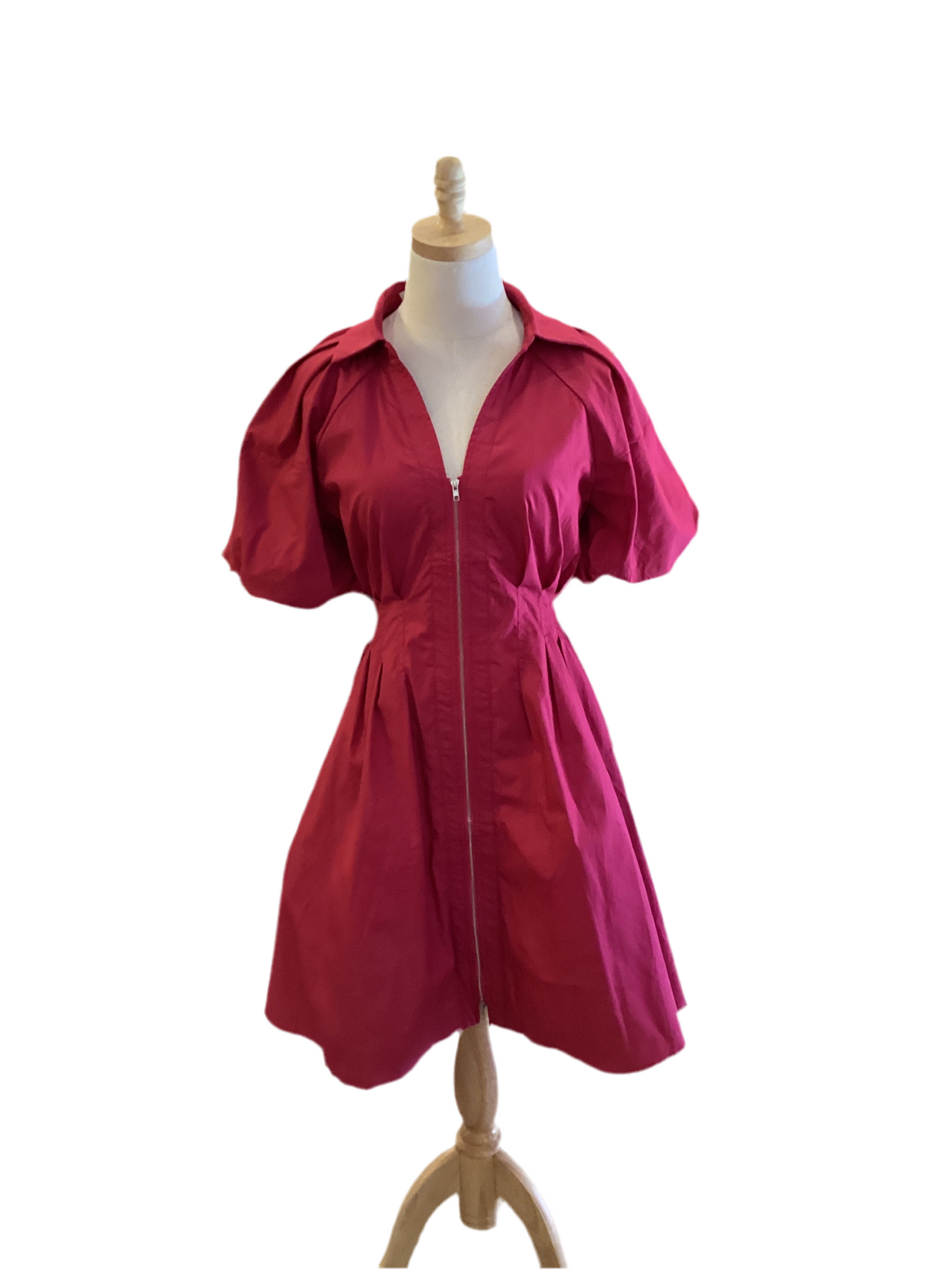 Style U berry bubble sleeve front zip dress