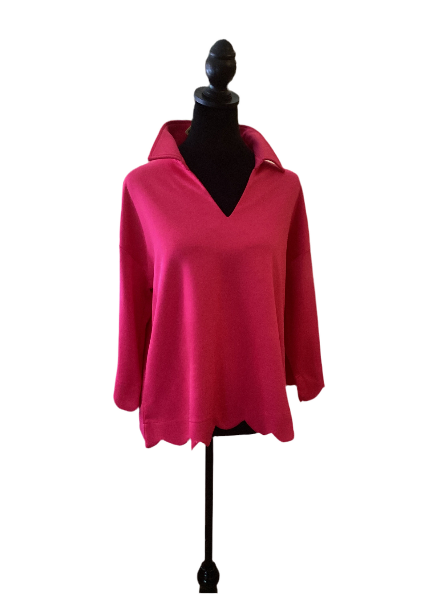 Jodifl Hot Pink v-neck top w/ scalloped hem and cuff