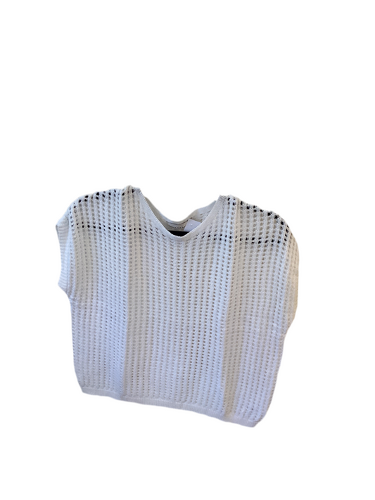 Zenana white cap sleeve crocheted sweater