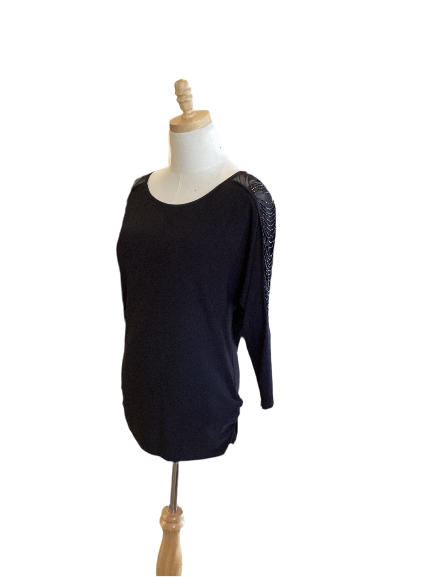 Frank Lyman black tunic with black bead accent long sleeve
