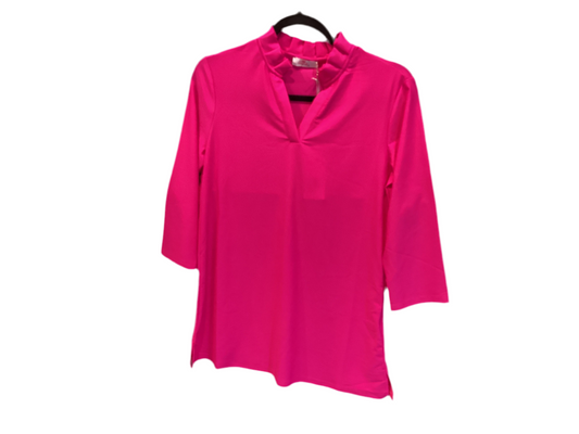Aryeh hot pink 3/4 sleeve ruffle neck sports shirt