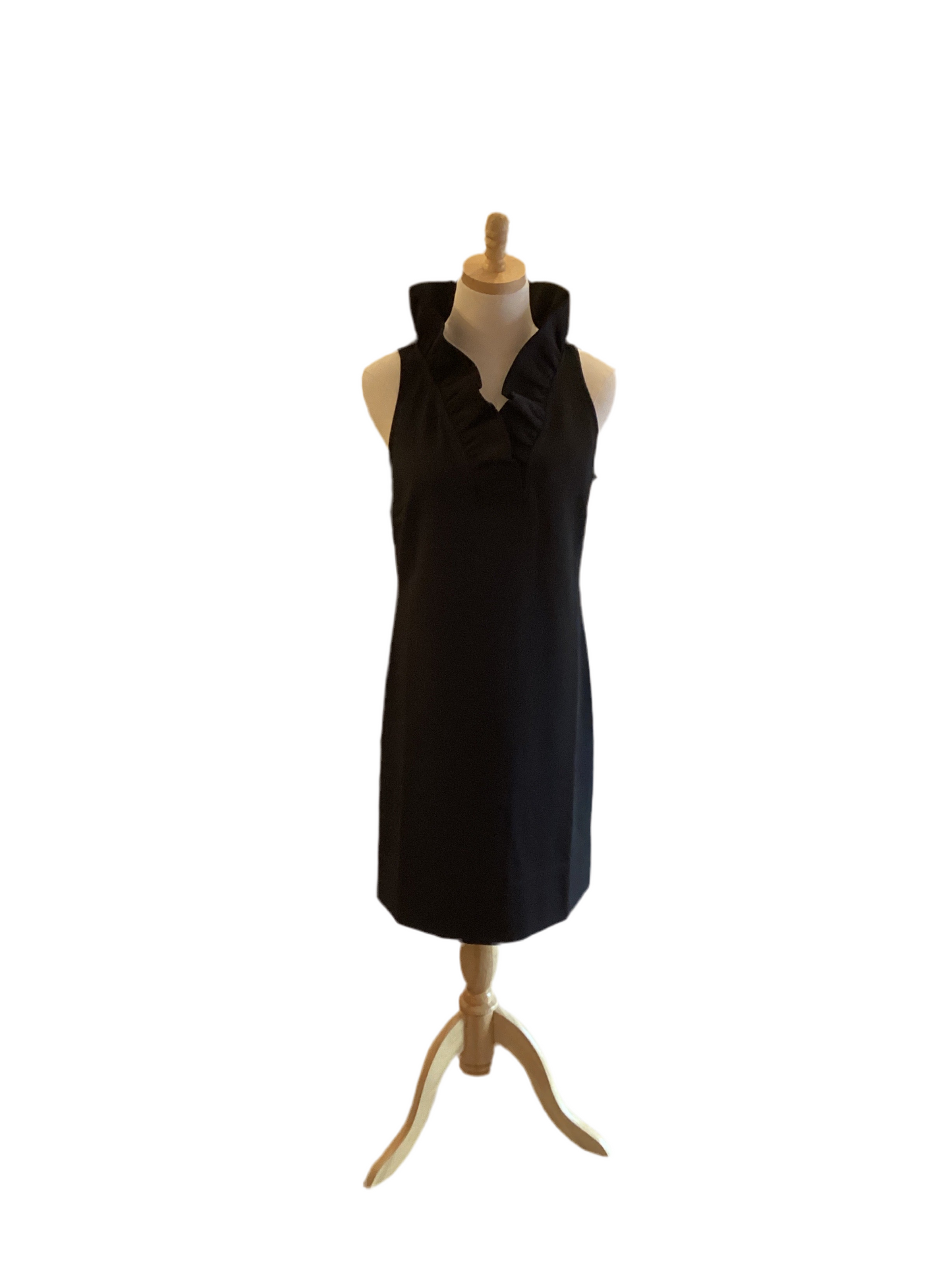 Gretchen Scott black sleeveless dress with ruffle collar