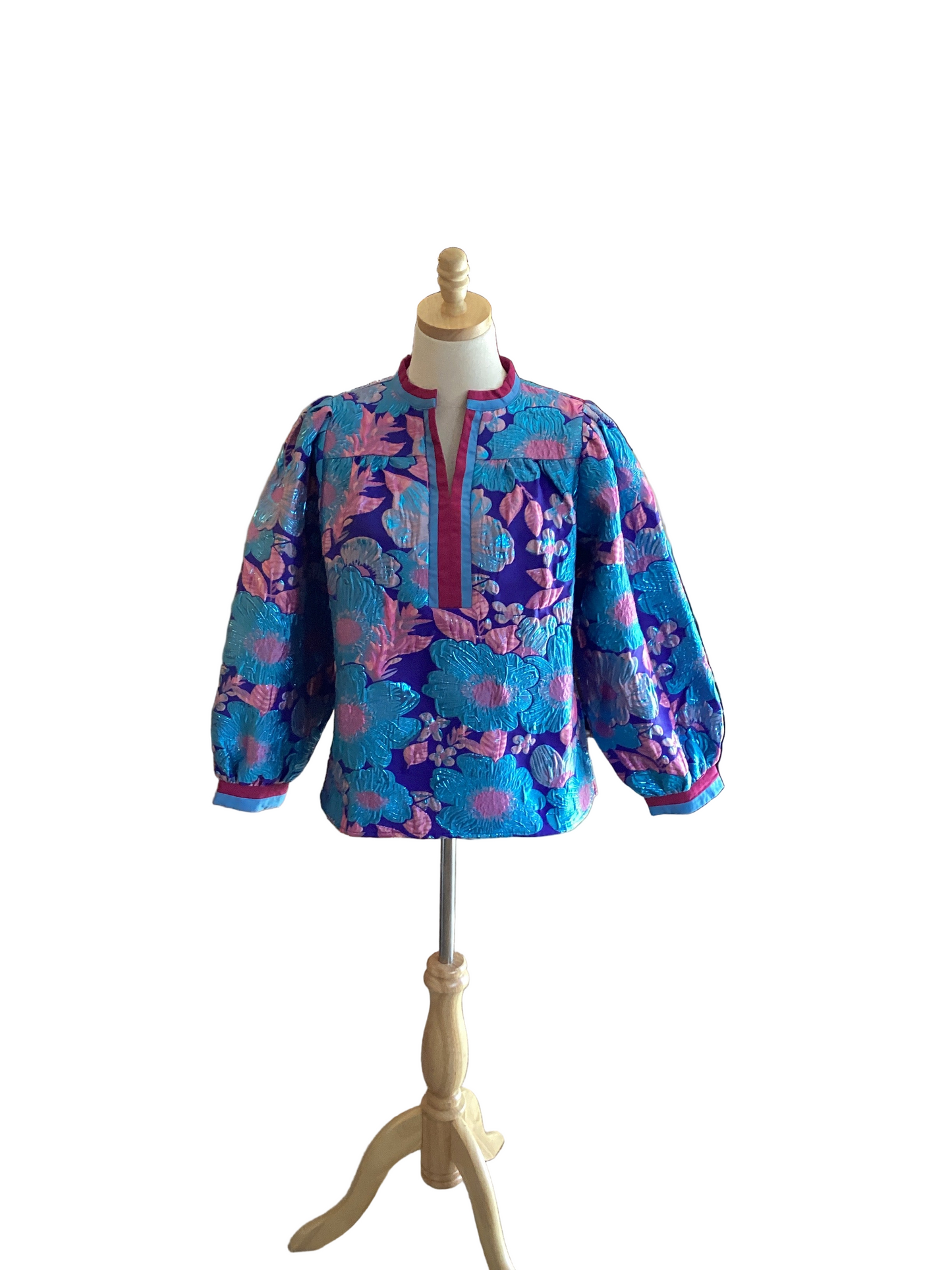 Jodifl blue purple pink flowered brocade long sleeve top