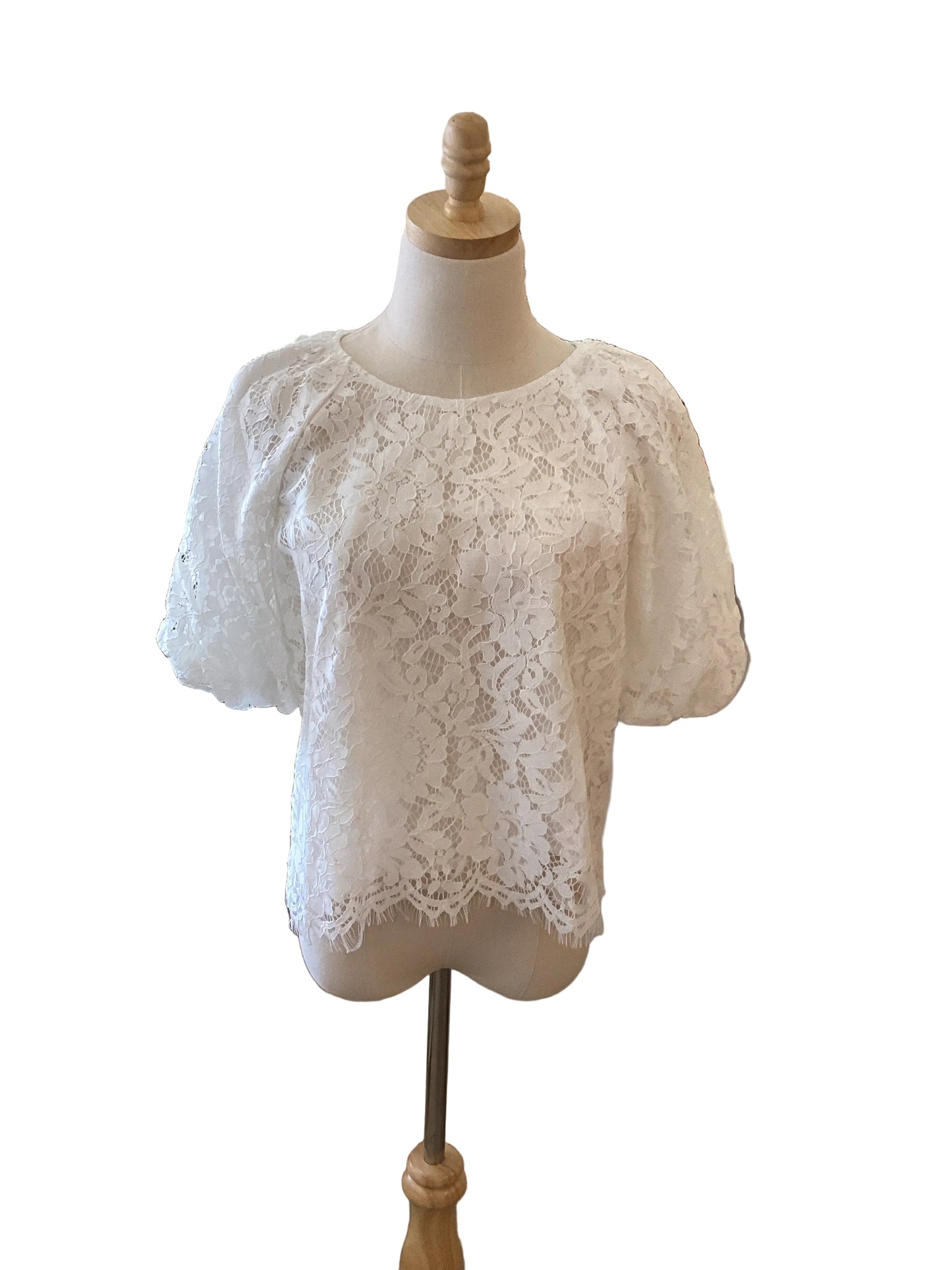 Vine & Love white puff sleeve scalloped lace top