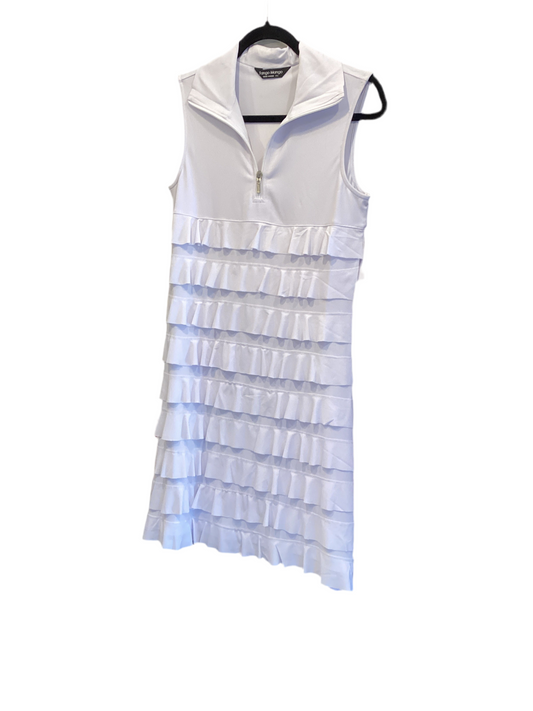 Tango mango white sleeveless half zip ruffle dress