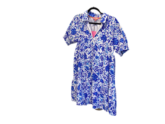 THML blue print puff sleeve tiered dress