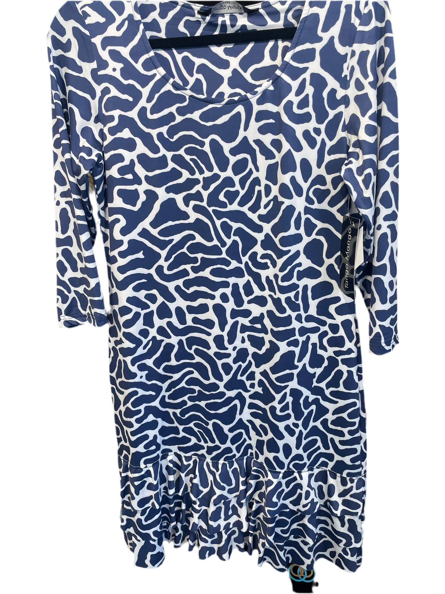 Tango Mango navy animal print dress w/ ruffle bottom