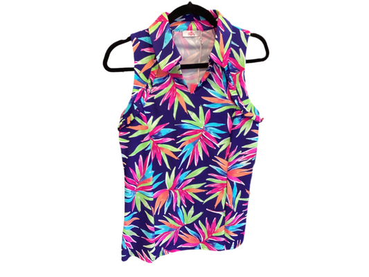 Aryeh navy sleeveless top with multi color palms