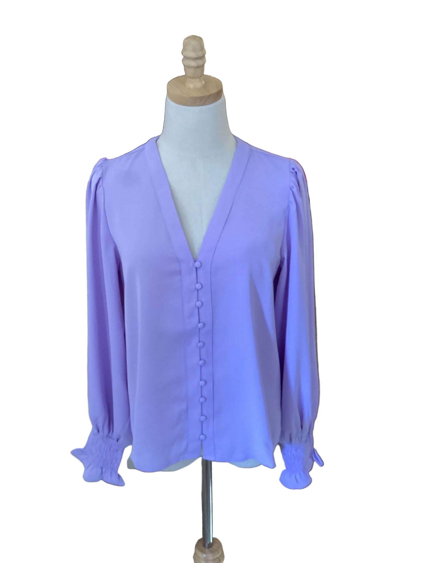 Vine and Love lavender v neck button down long sleeve blouse
