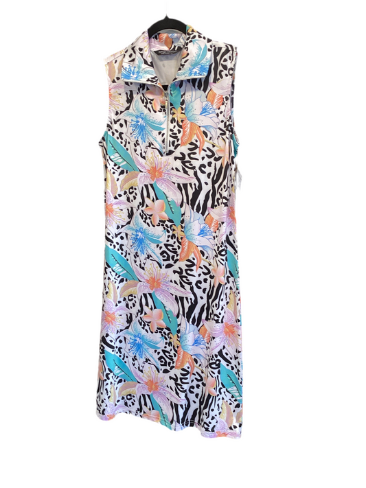 Tango mango sleeveless half zip flower/animal print dress