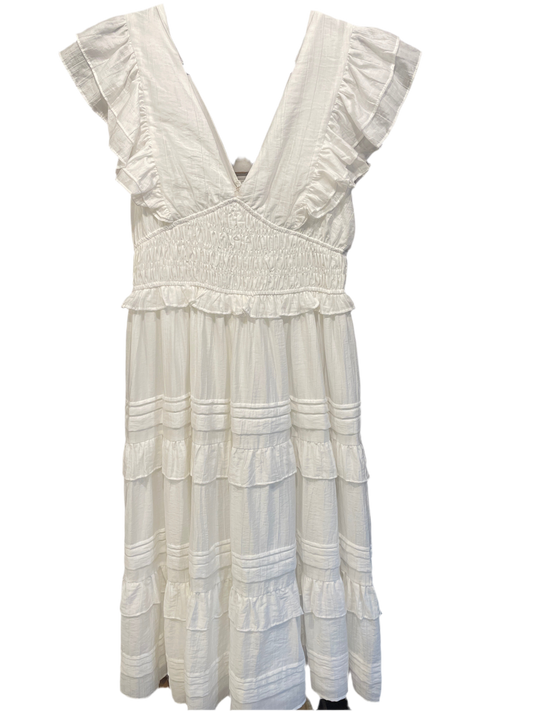 TCEC v neck white ruffle maxi