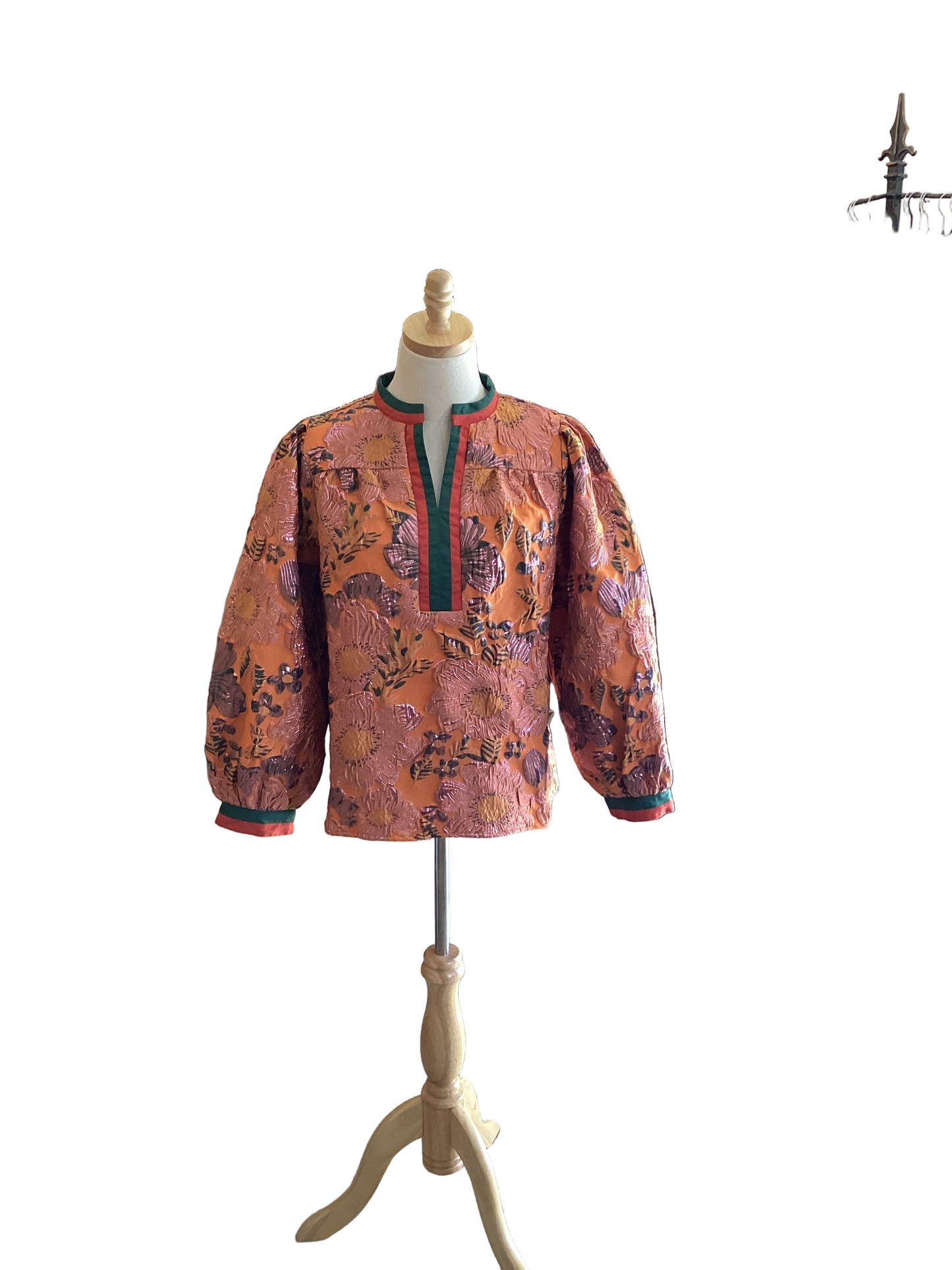 Jodifl pumpkin color flower brocade long sleeve top