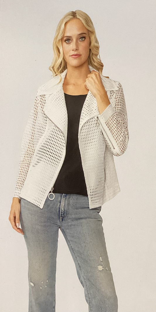 White Zipper Contrast Biker Jacket