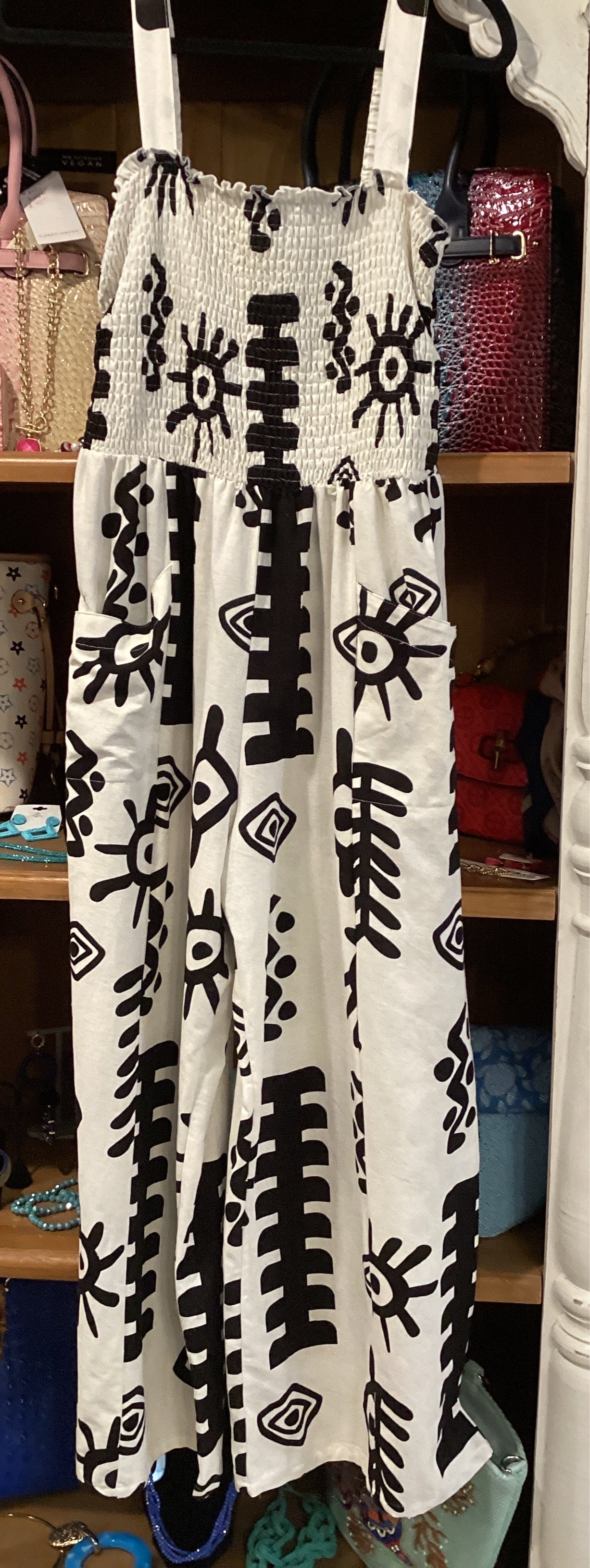 Cream & Black Aztec print jumpsuit
