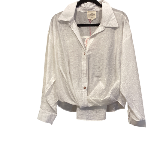 White waist length long sleeve button down top
