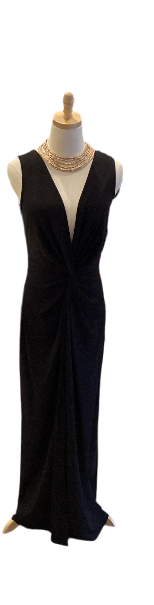 Clara Sunwoo black sleeveless v neck maxi with front twist knot