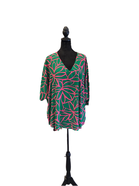 Adrienne green pink v neck oversized top