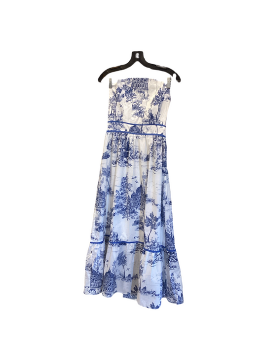 Umgee blue white landscape print tube top midi