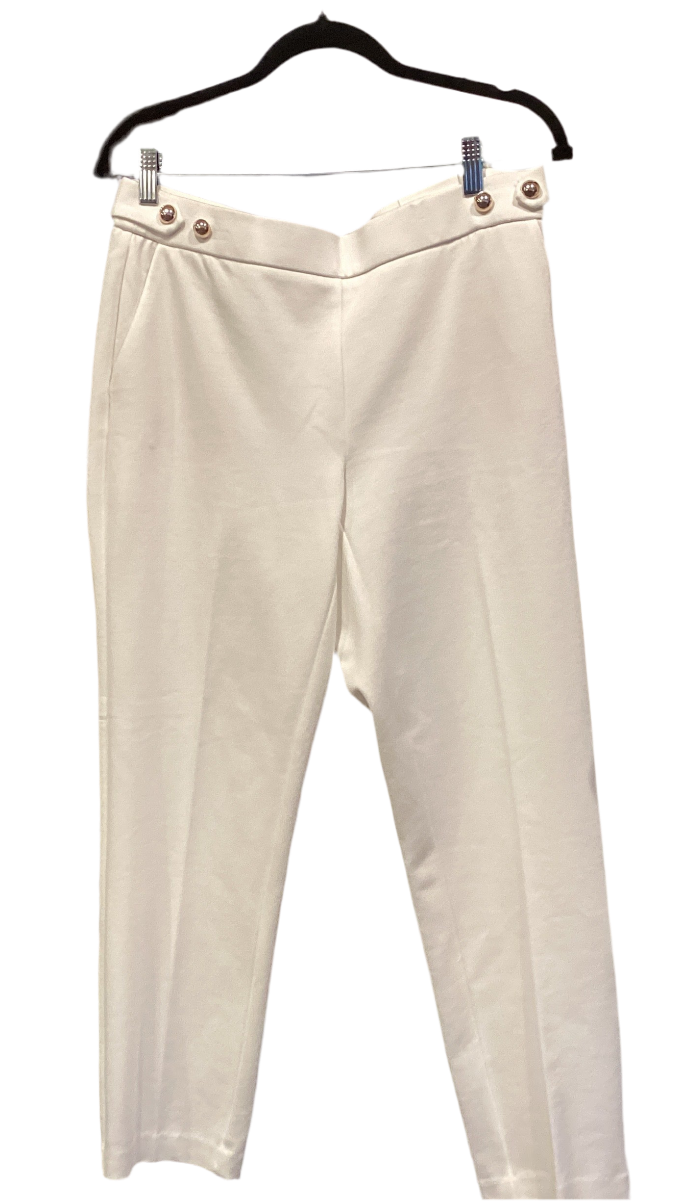 Haver & Blair white pant with gold button detail