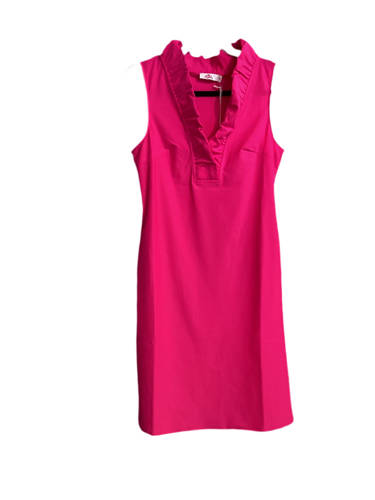 Aryeh sleeveless hot pink ruffle neck dress